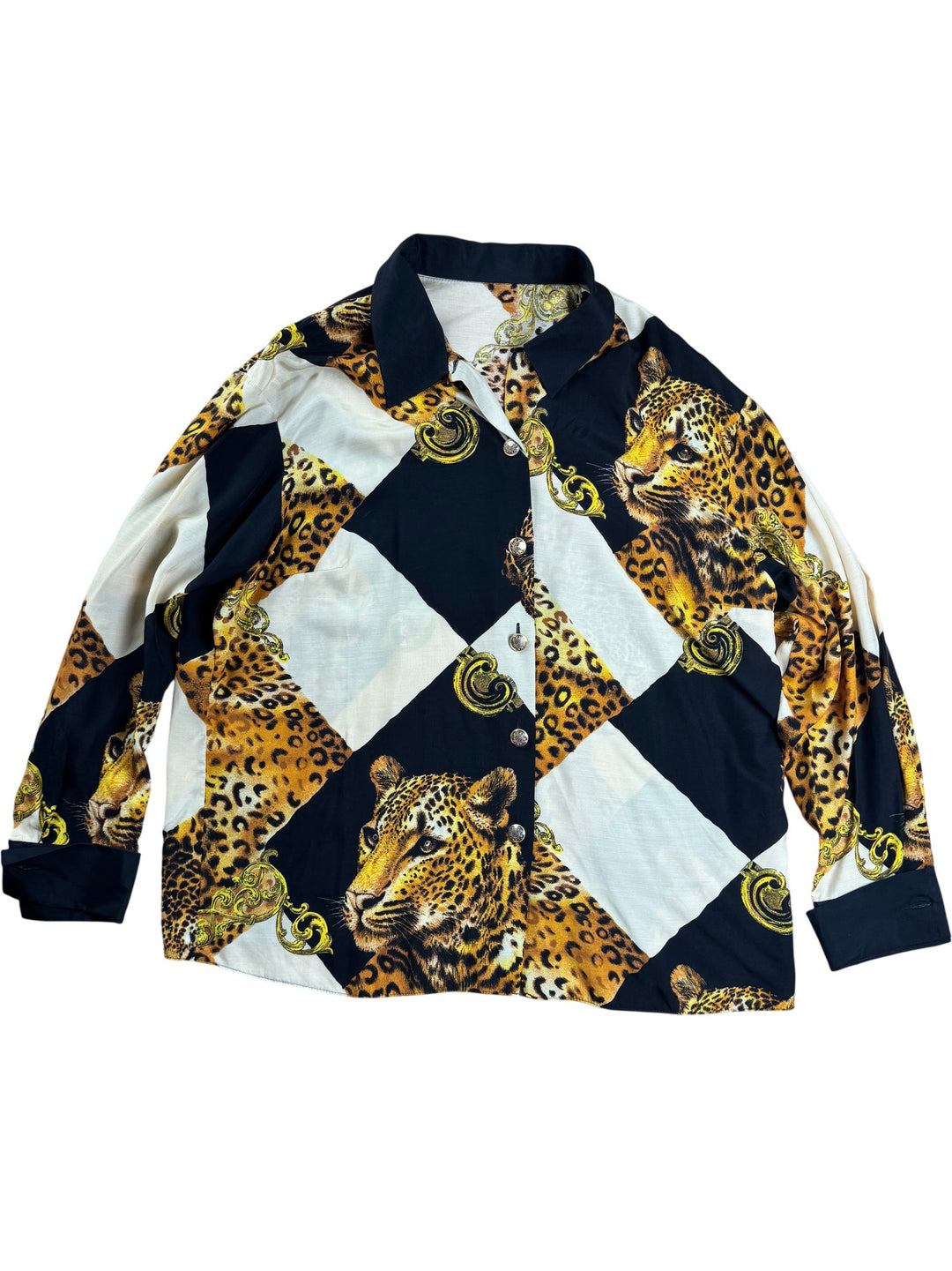 Leopard Print Long Sleeved Shirt - M - Think Vintage ltd