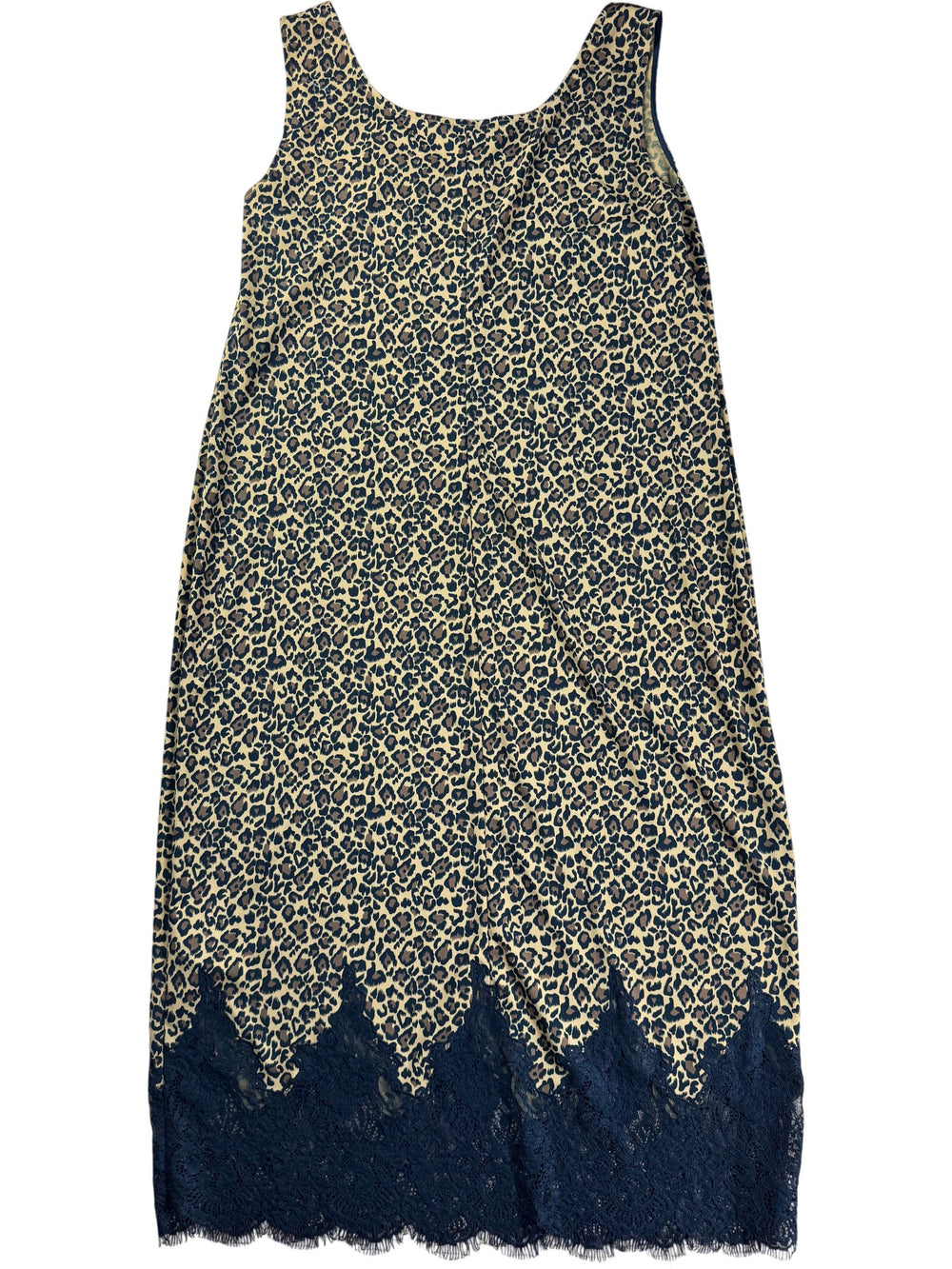 Leopard Print Sleeveless Dress with Lace Trim - M/L - Think Vintage ltd