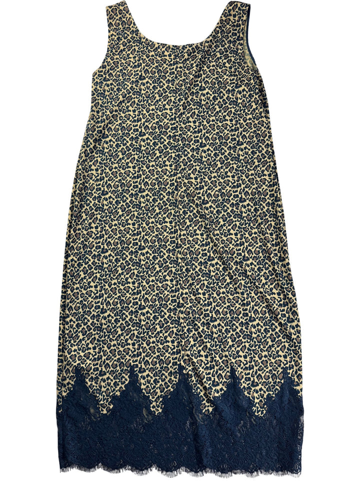 Leopard Print Sleeveless Dress with Lace Trim - M/L - Think Vintage ltd