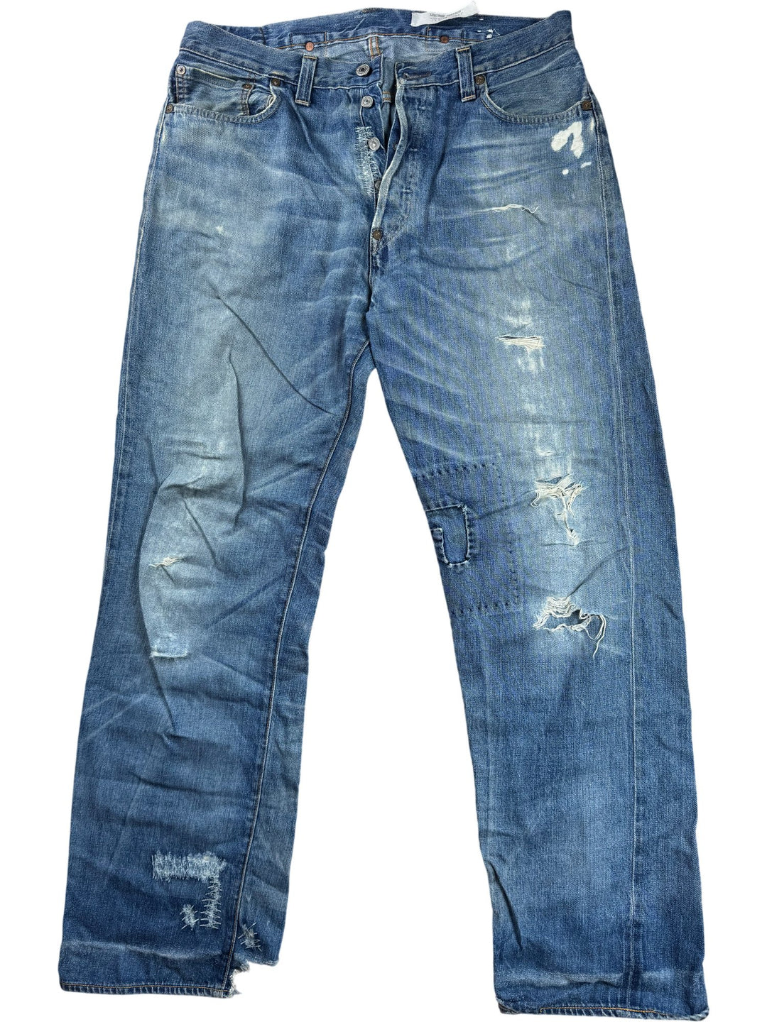 Levi 501 Distressed Limited Edition Big E Selvedge Blue Denim Jeans - W34 - Think Vintage ltd