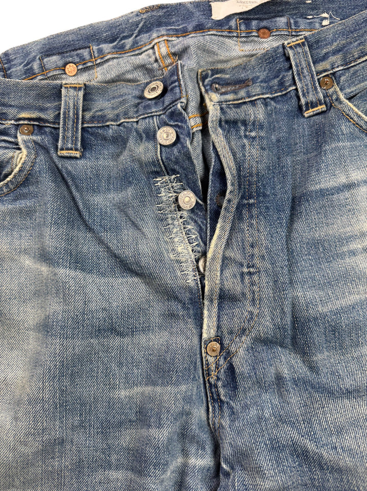 Levi 501 Distressed Limited Edition Big E Selvedge Blue Denim Jeans - W34 - Think Vintage ltd