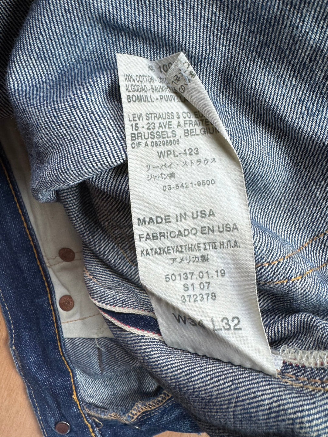 Levi Strauss Selvedge Big E 501XX Denim Jeans - W34 - Think Vintage ltd