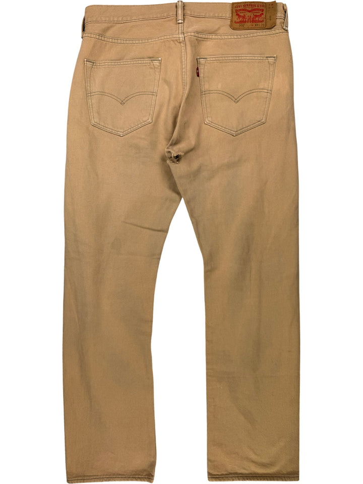 Levi's 501 Beige Distressed Trousers - W36 L34 - Think Vintage