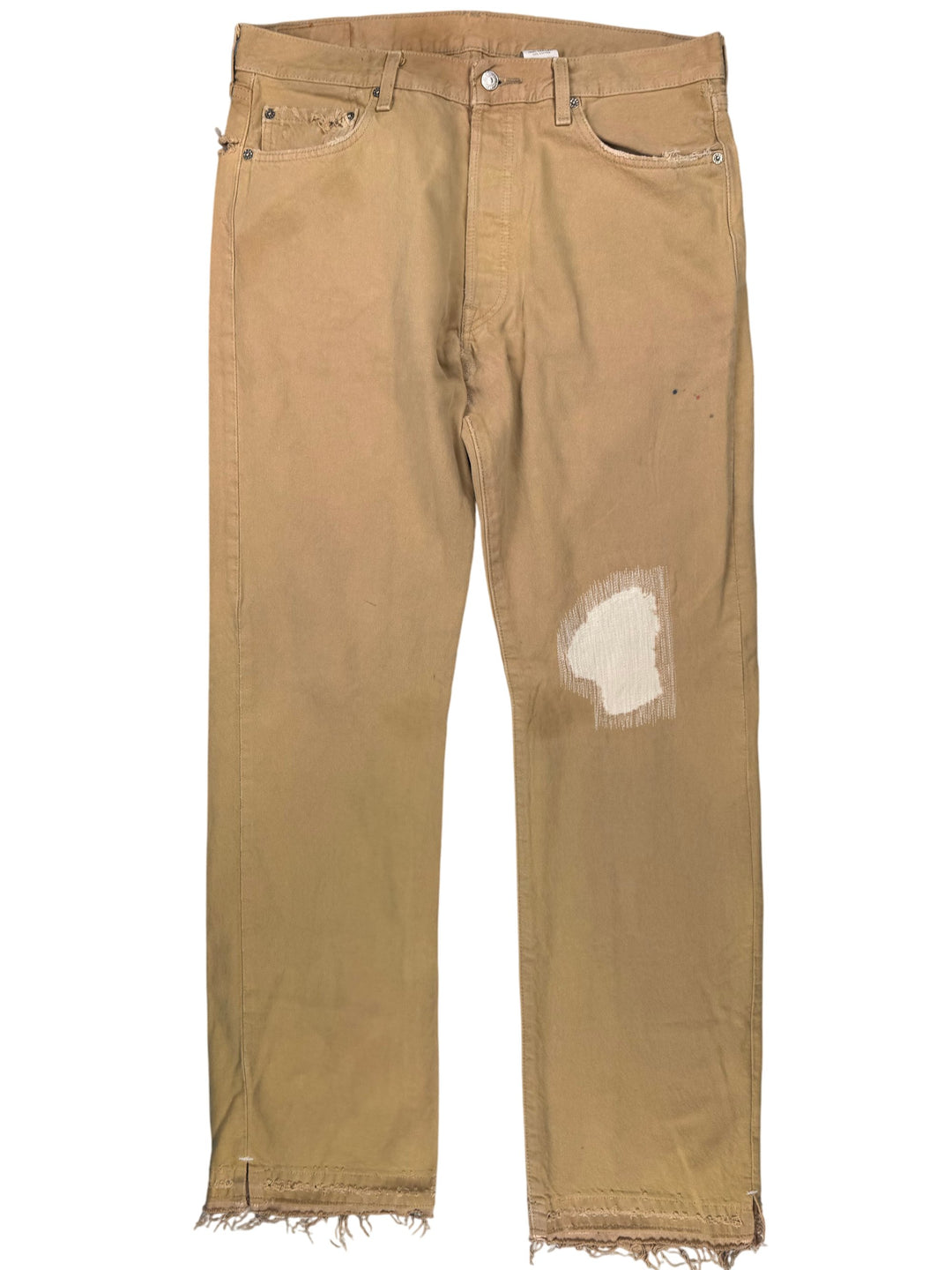Levi's 501 Beige Distressed Trousers - W36 L34 - Think Vintage ltd