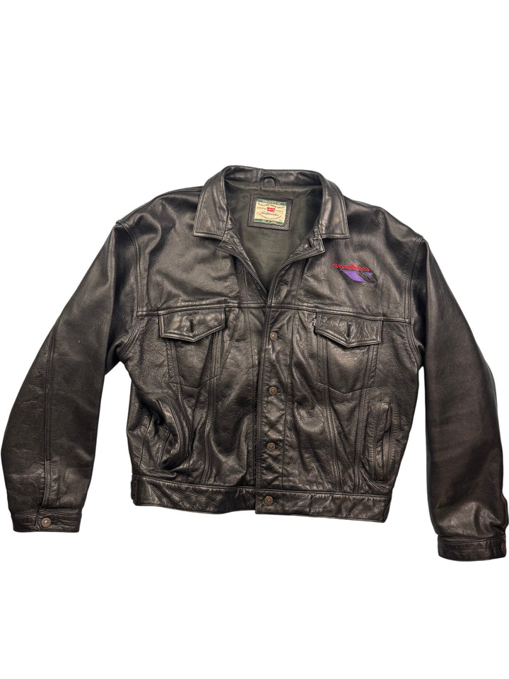 Levi's Black Leather Jacket - XL - Think Vintage Online Ltd