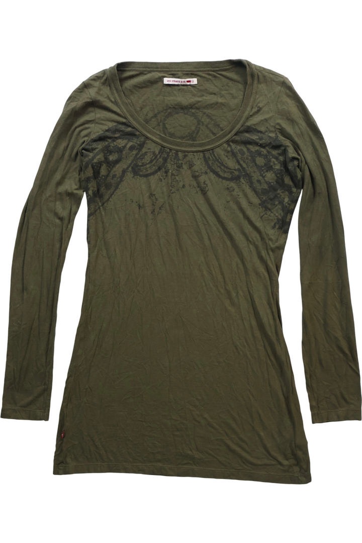 Levi’s Graphic Long Sleeve Top Khaki - S - Think Vintage ltd