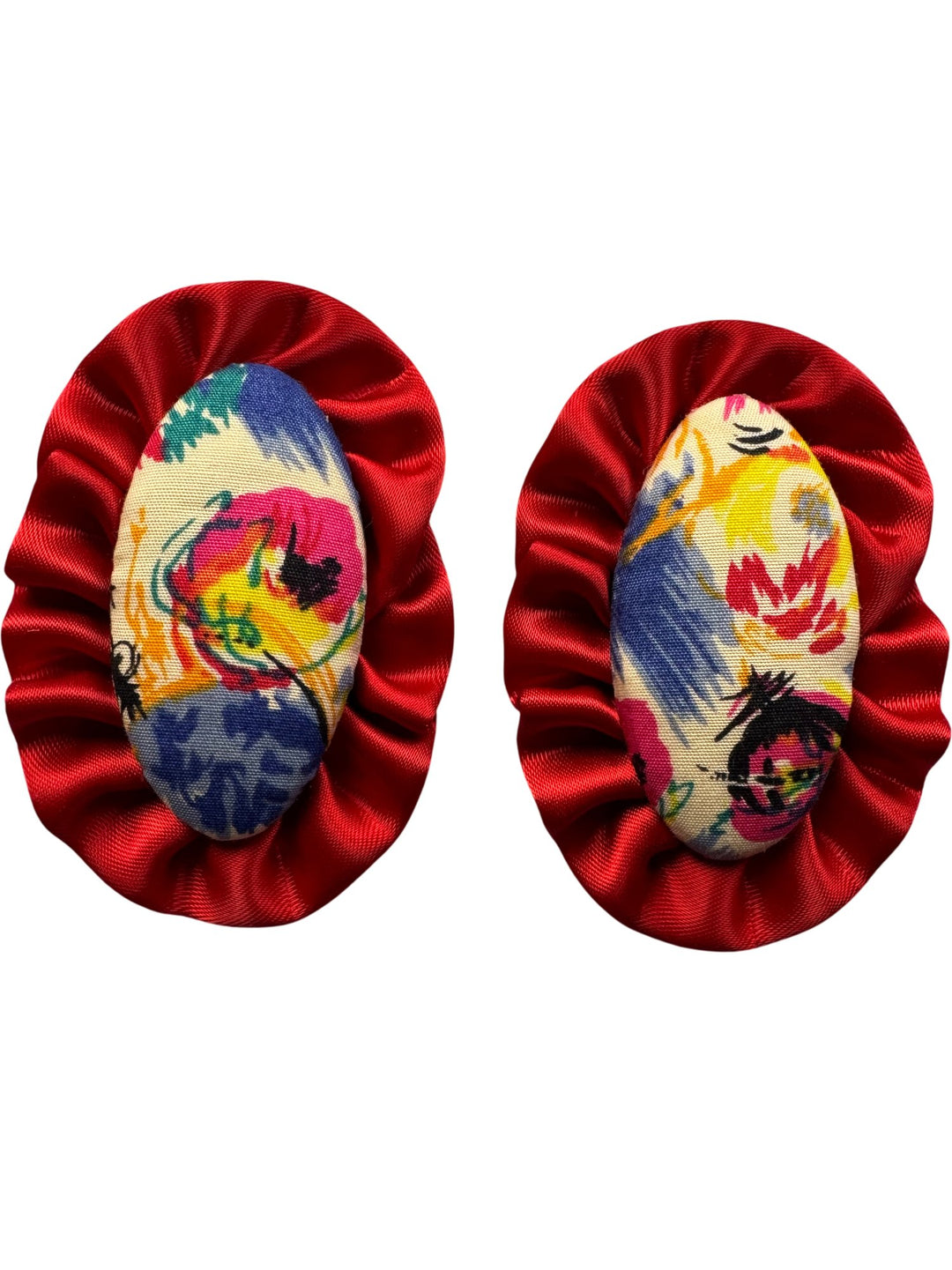Liberty Floral Fabric shoe clips with Red Satin Trim - Think Vintage Online Ltd