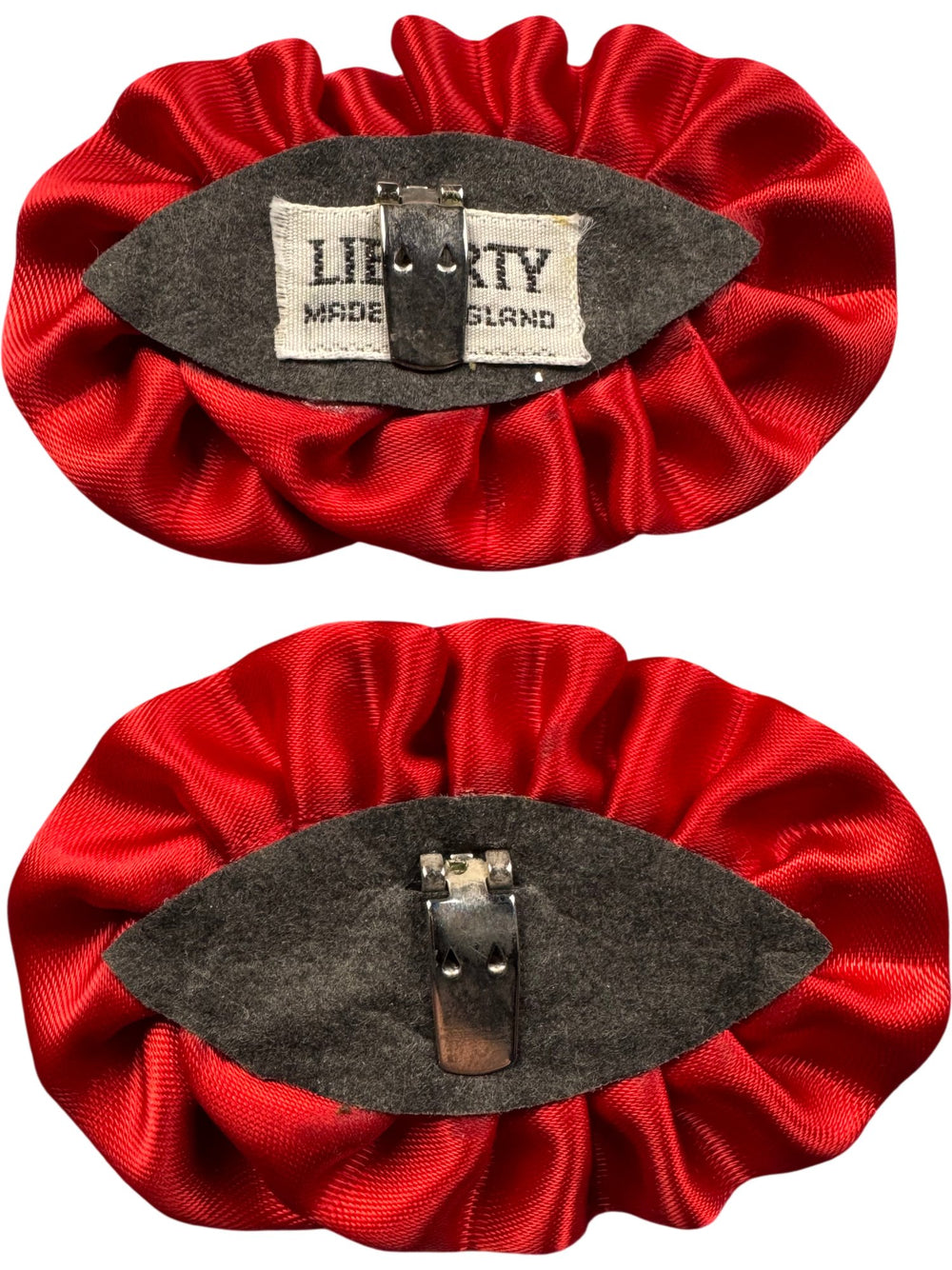 Liberty Floral Fabric shoe clips with Red Satin Trim - Think Vintage Online Ltd