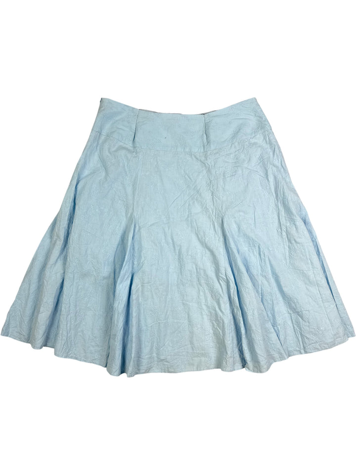 Light Blue Embroidered Circle Skirt - L - Think Vintage Online Ltd