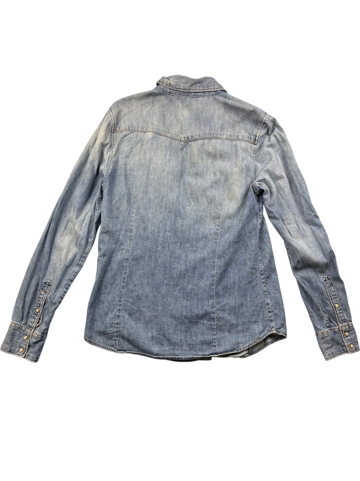 Light Wash Denim Long Sleeve Shirt - M - Think Vintage ltd