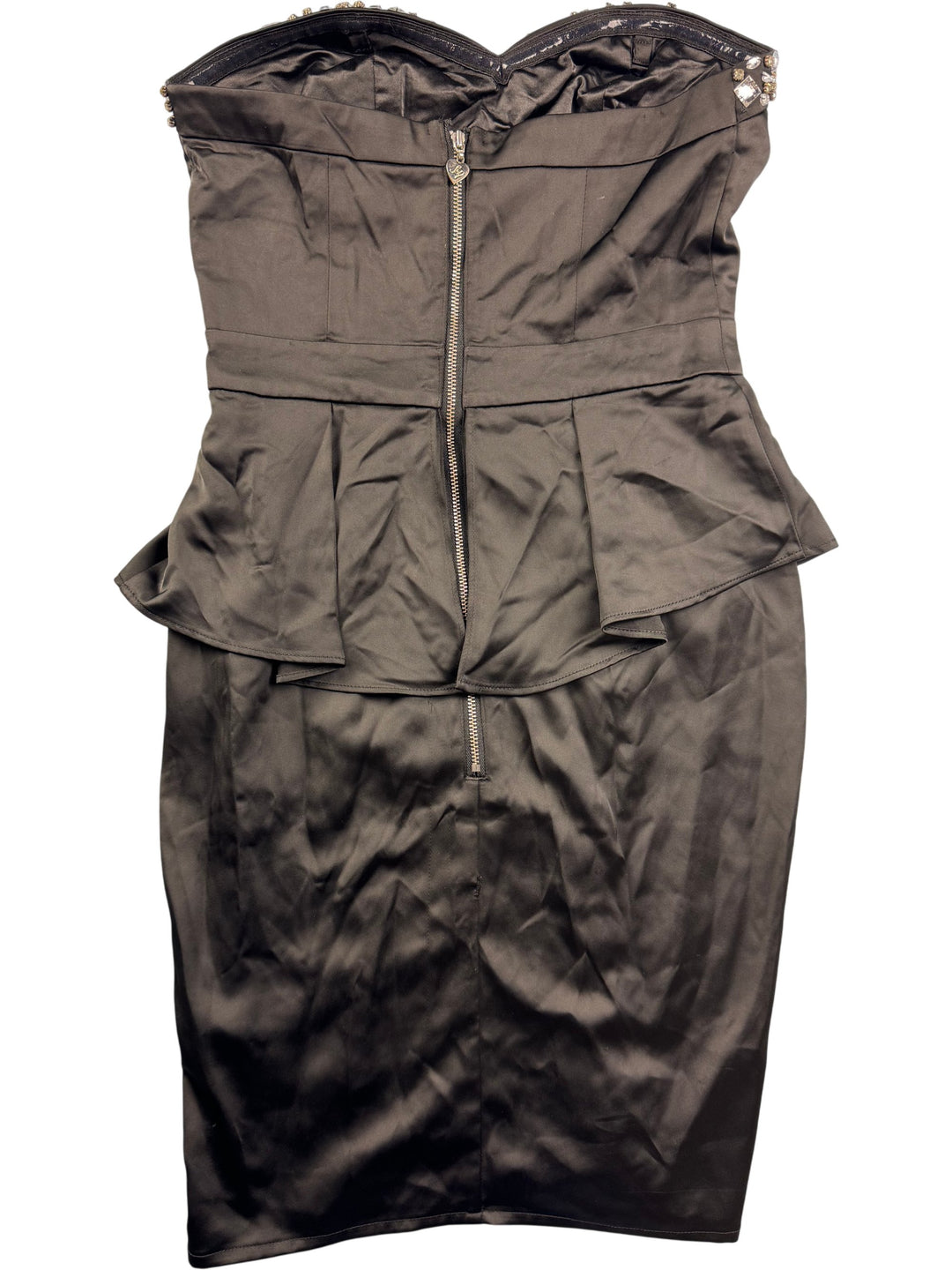 Lipsy Strapless Champagne Embellished Dress - M - Think Vintage