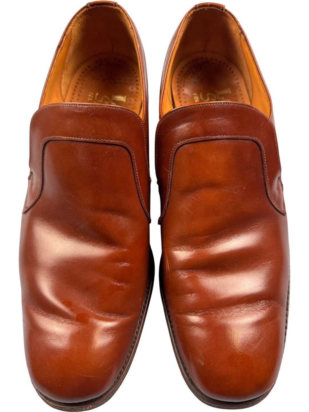 Loake Brown Leather Slip-On Shoes - 9.5 - Think Vintage ltd