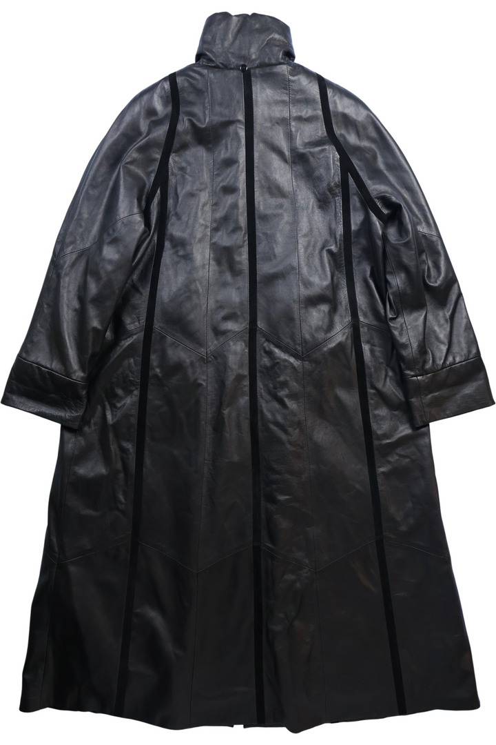 Long Leather Coat with Suede Detail - L - Think Vintage ltd