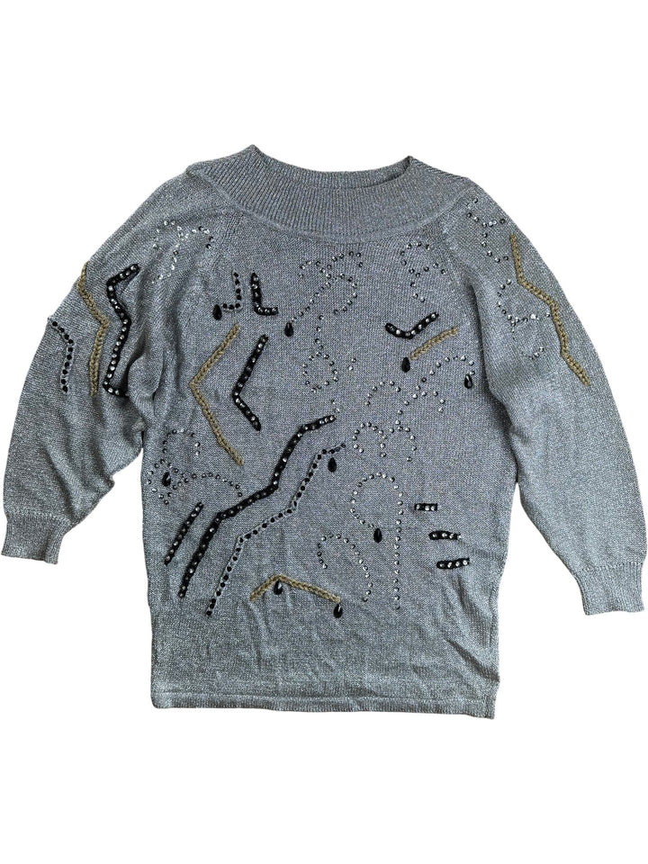 Louis London Silver Beaded Knit Sweater - L