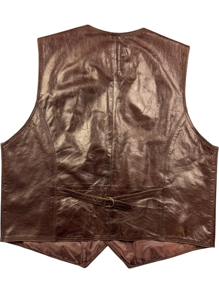 MDK Brown Leather Waistcoat - XL - Think Vintage Online Ltd