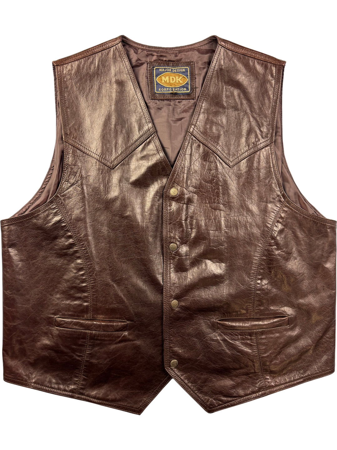 MDK Brown Leather Waistcoat - XL - Think Vintage ltd