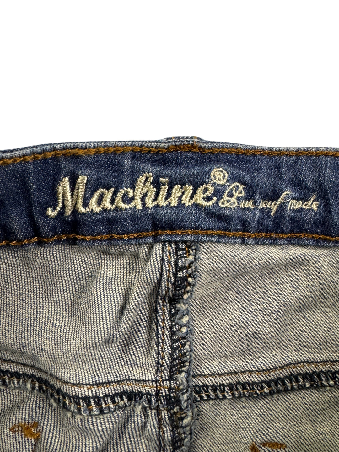 Machine Embellished Distressed Denim Jeans - W28 L31 - Think Vintage