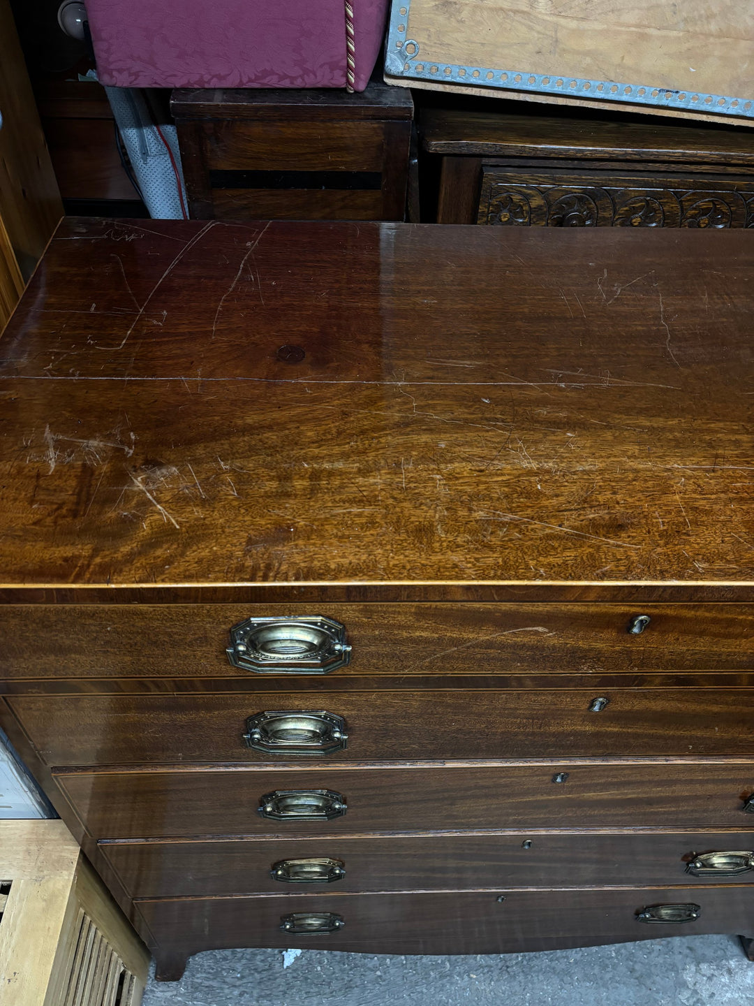 Mahogany Dresser With Brass Handles - Think Vintage