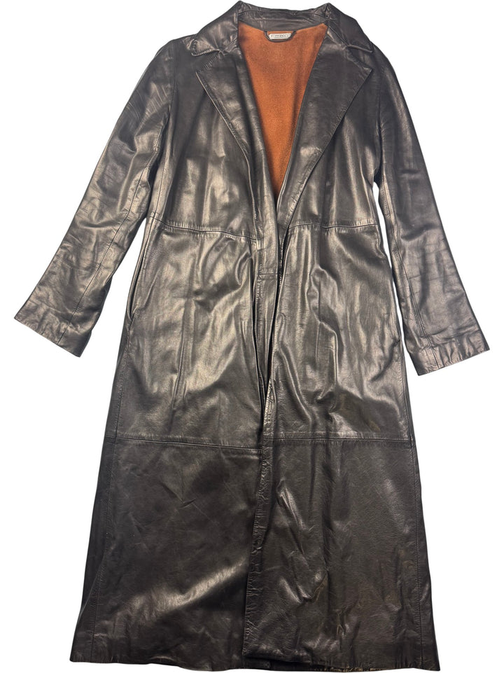 Malo Leather Trench Coat - S - Think Vintage ltd