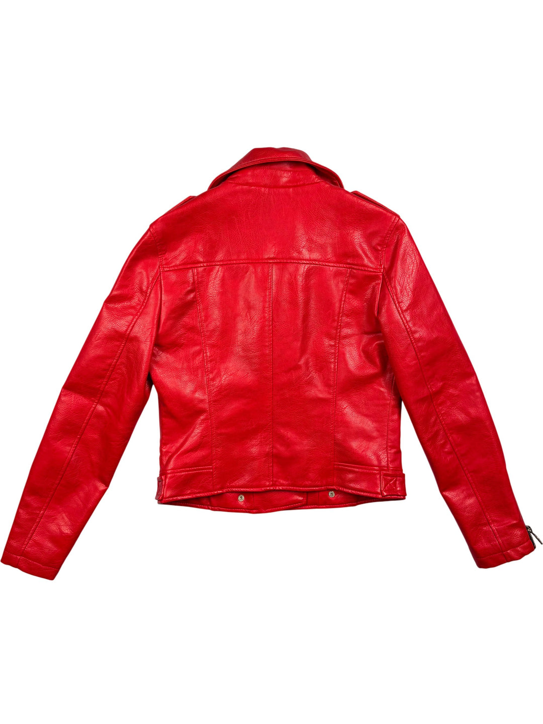 Mango Red Faux Leather Biker Jacket - M - Think Vintage