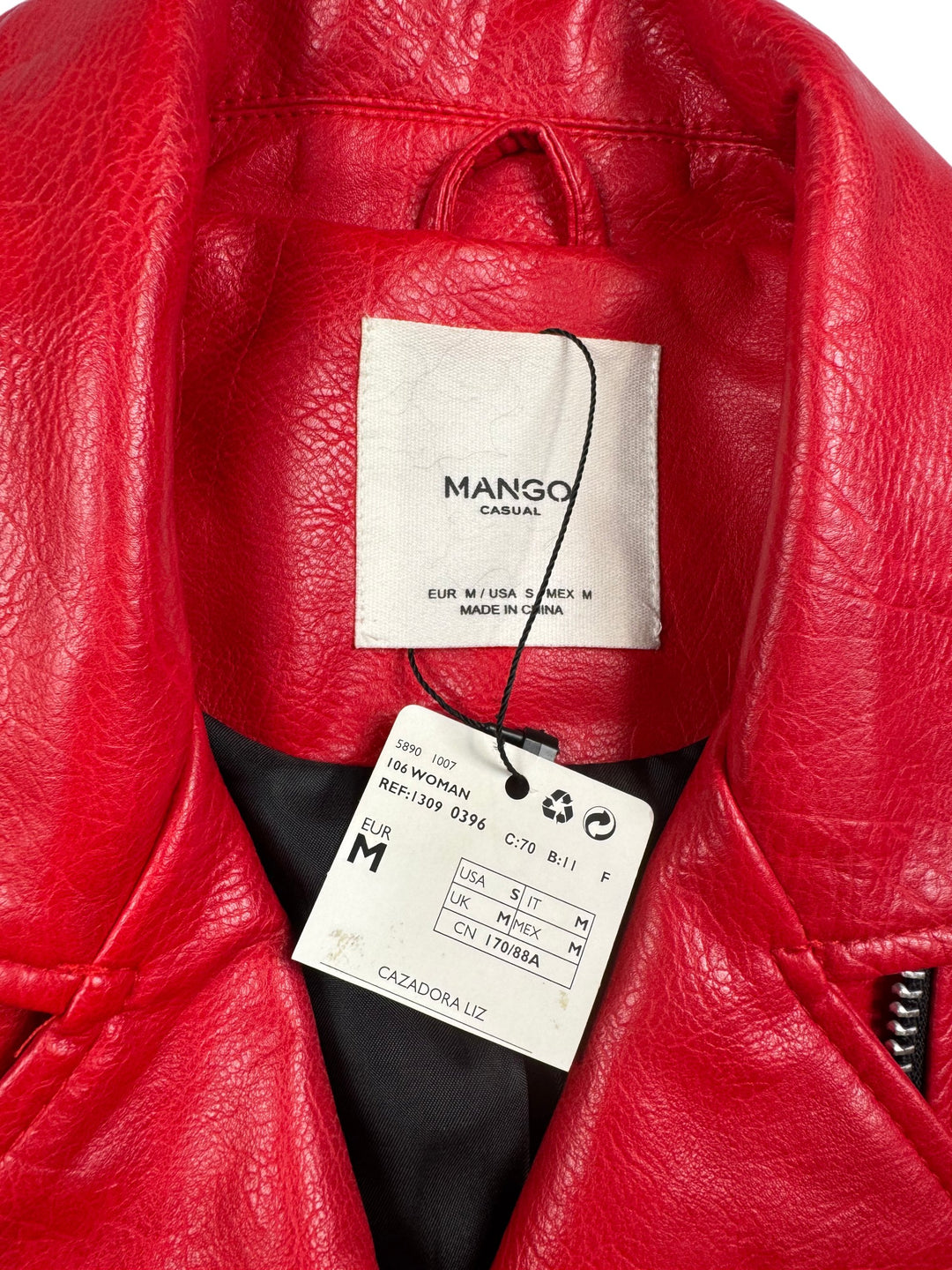 Mango Red Faux Leather Biker Jacket - M - Think Vintage