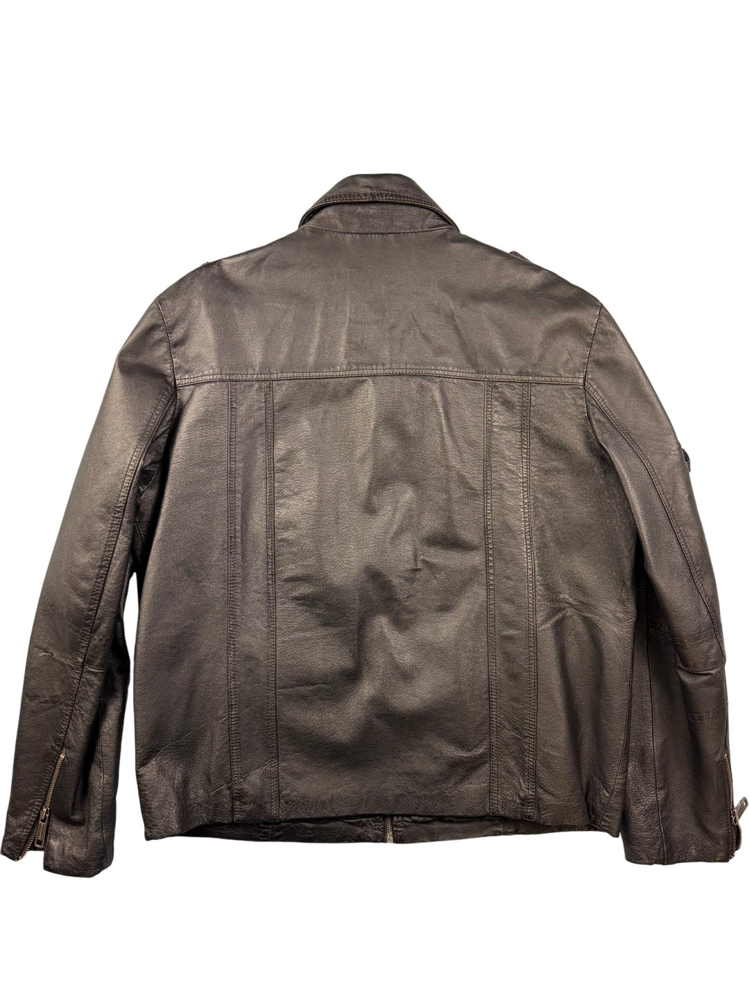 Manguun Leather Jacket with Multiple Pockets - L - Think Vintage Online Ltd