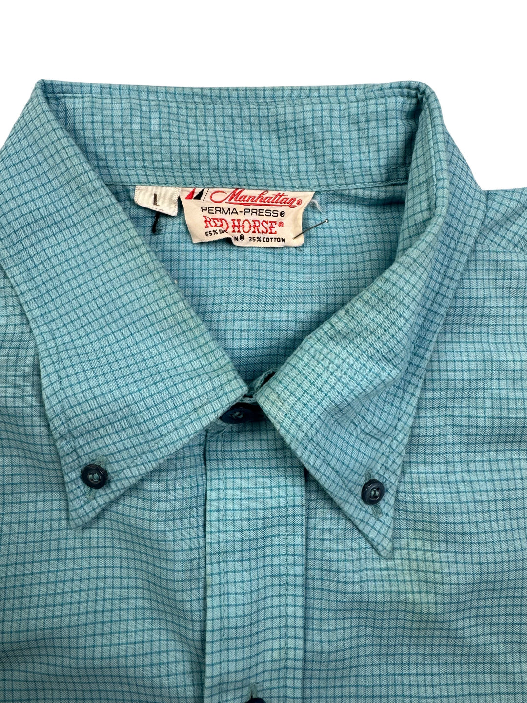 Manhattan Perma-Press Red Horse Short Sleeve Shirt - M - Think Vintage