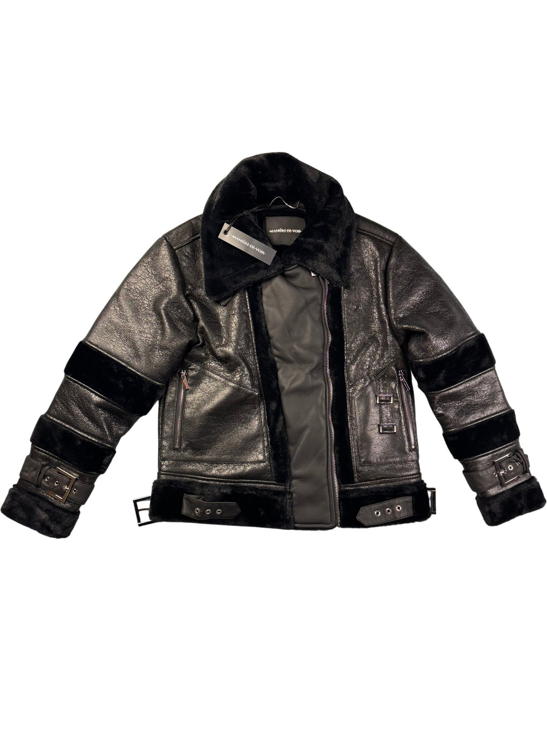 Manière De Voir PU Faux Fur Jacket - M - Think Vintage ltd