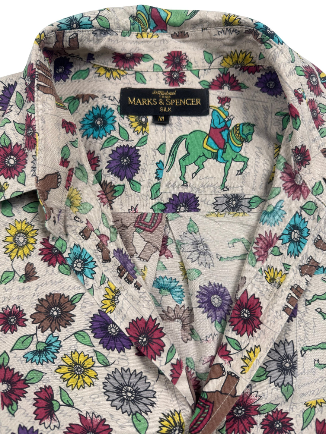 Marks & Spencer Floral Animal Pattern Silk Shirt - L - Think Vintage ltd