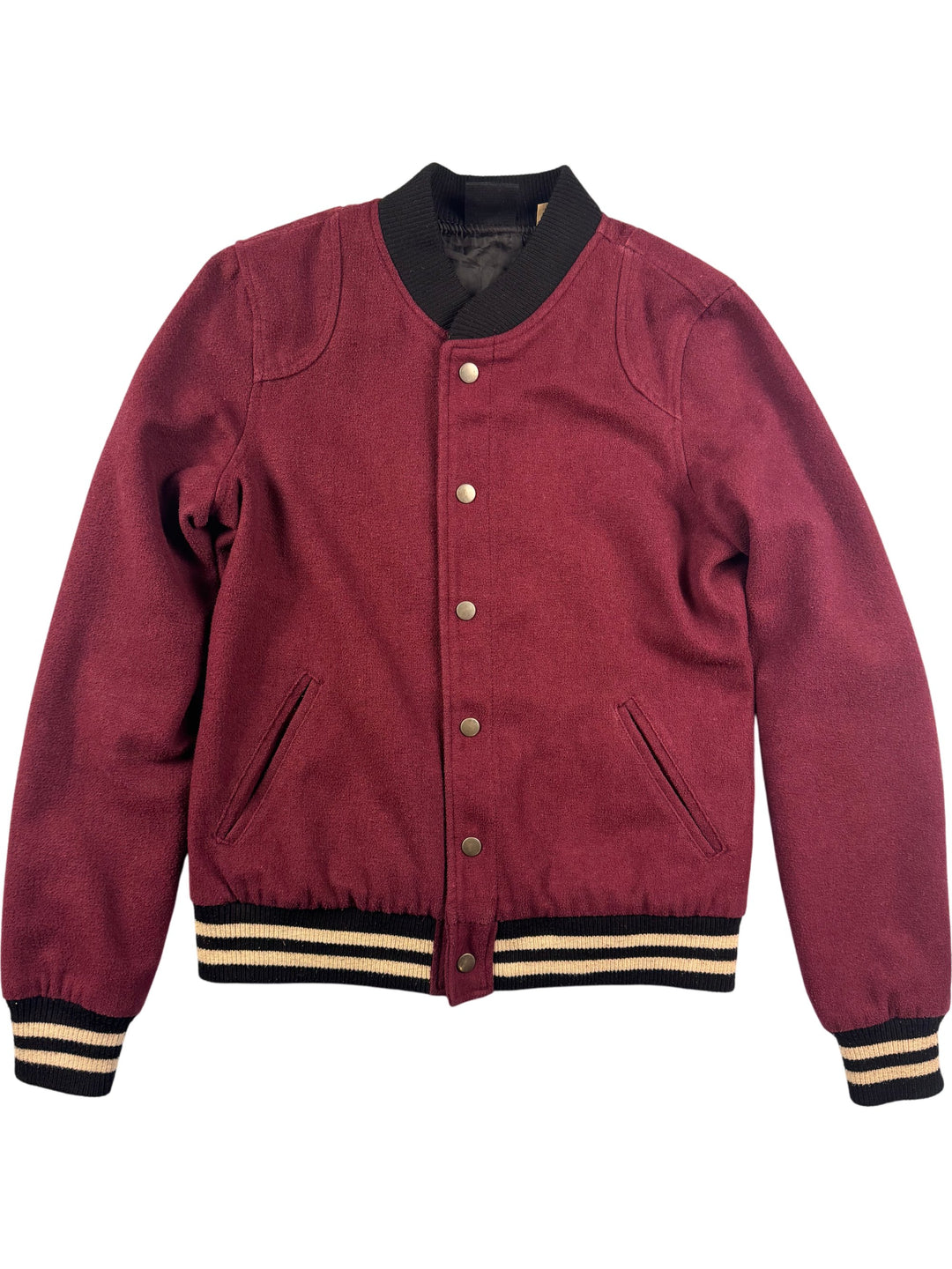 Maroon Varsity Jacket with Black Trim - S - Think Vintage Online Ltd