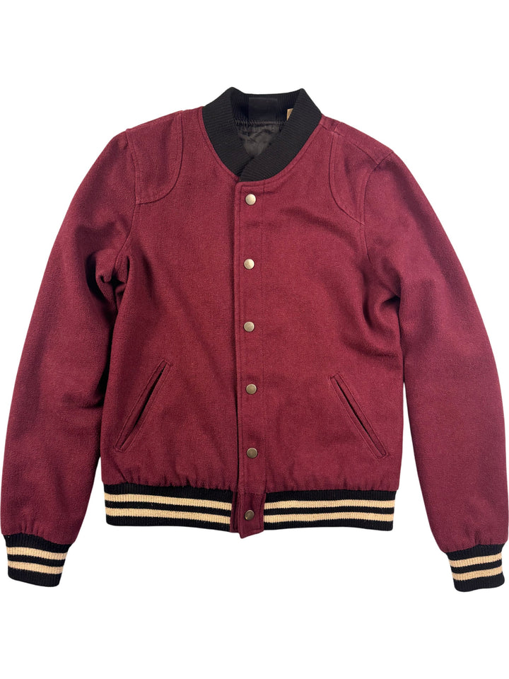 Maroon Varsity Jacket with Black Trim - S - Think Vintage Online Ltd