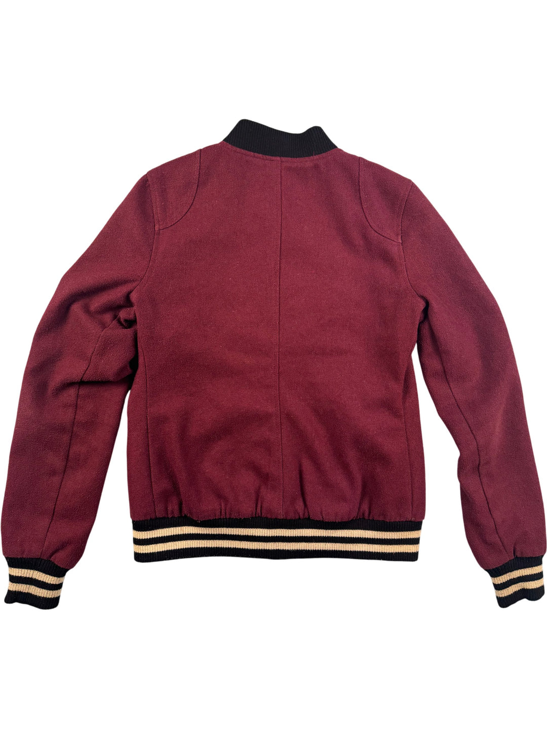Maroon Varsity Jacket with Black Trim - S - Think Vintage ltd