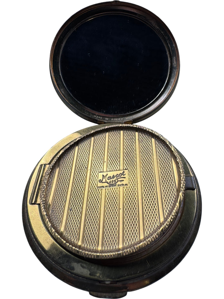 Mascot Gold Metal Compact with Floral Design - Think Vintage Online Ltd