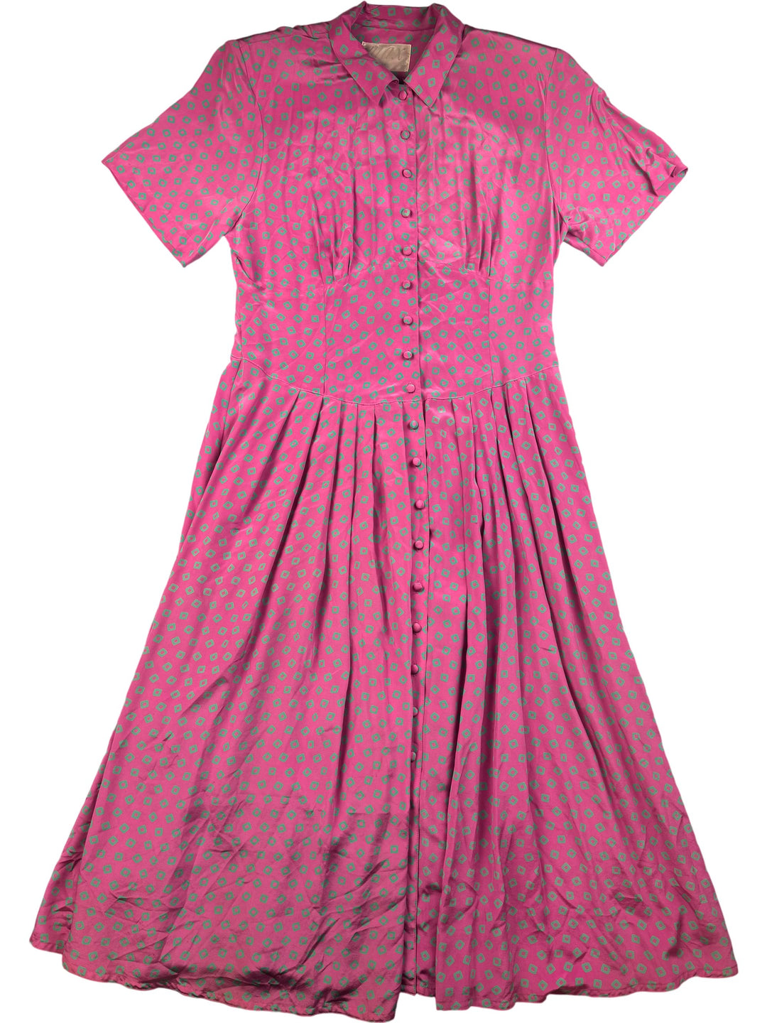 Max Polka Dot Pink Silk Dress - L - Think Vintage Online Ltd
