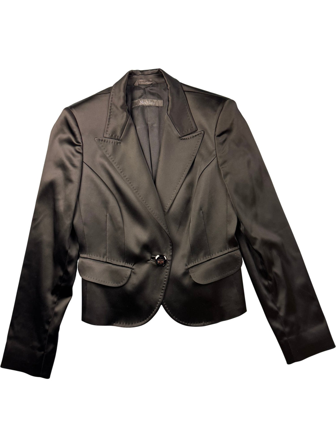 MaxMara Black Satin Blazer - M - Think Vintage ltd