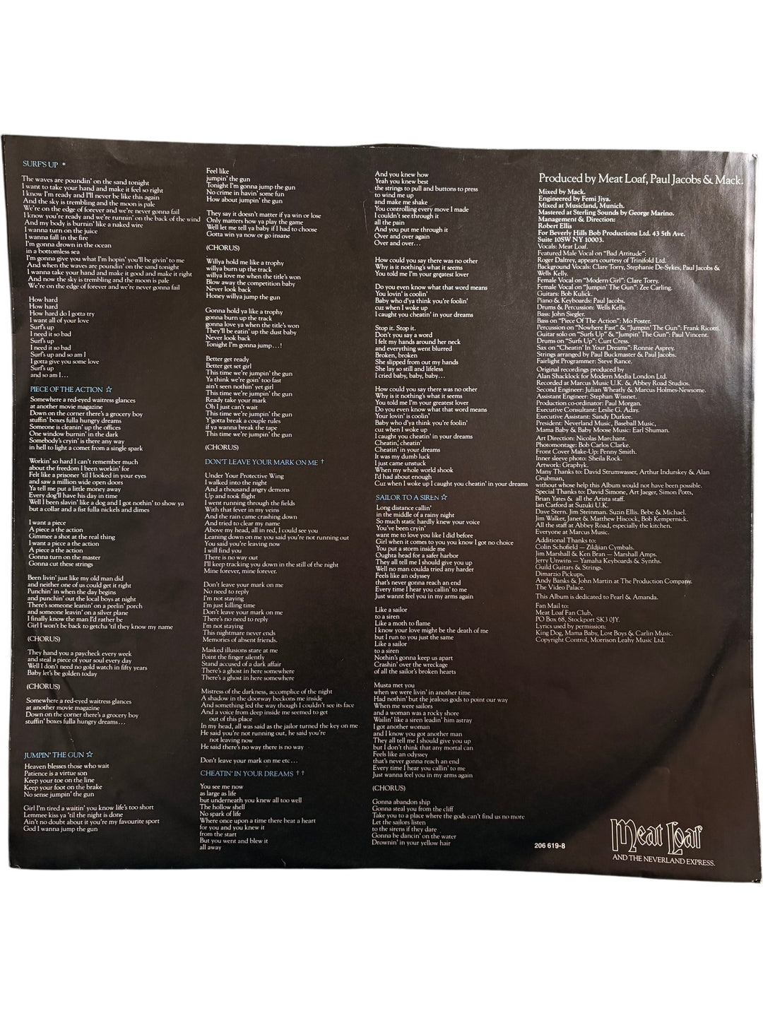 Meat Loaf Bad Attitude Vinyl Record - Good - Think Vintage ltd