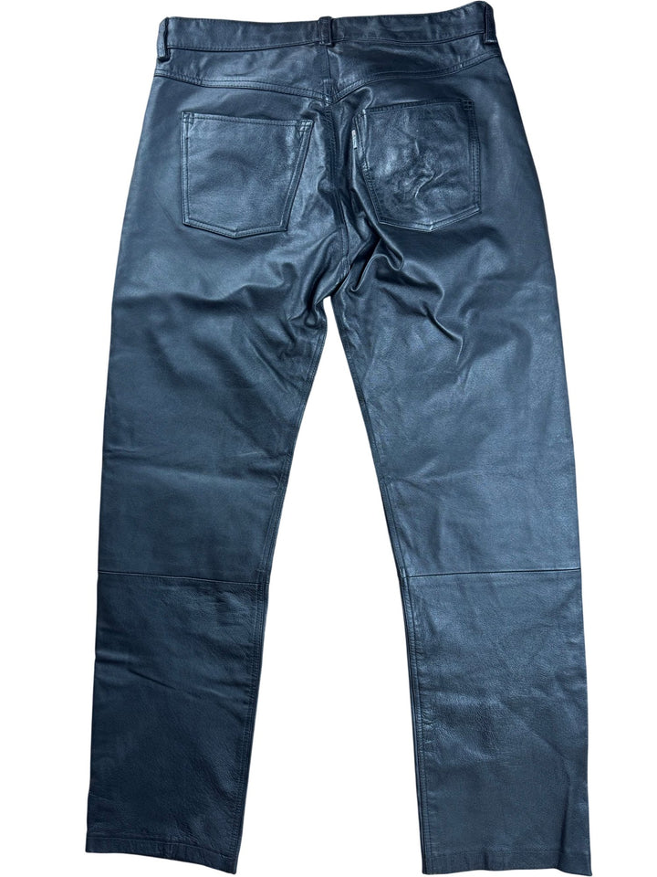 Men's Black Leather Trousers - W33 - Think Vintage ltd