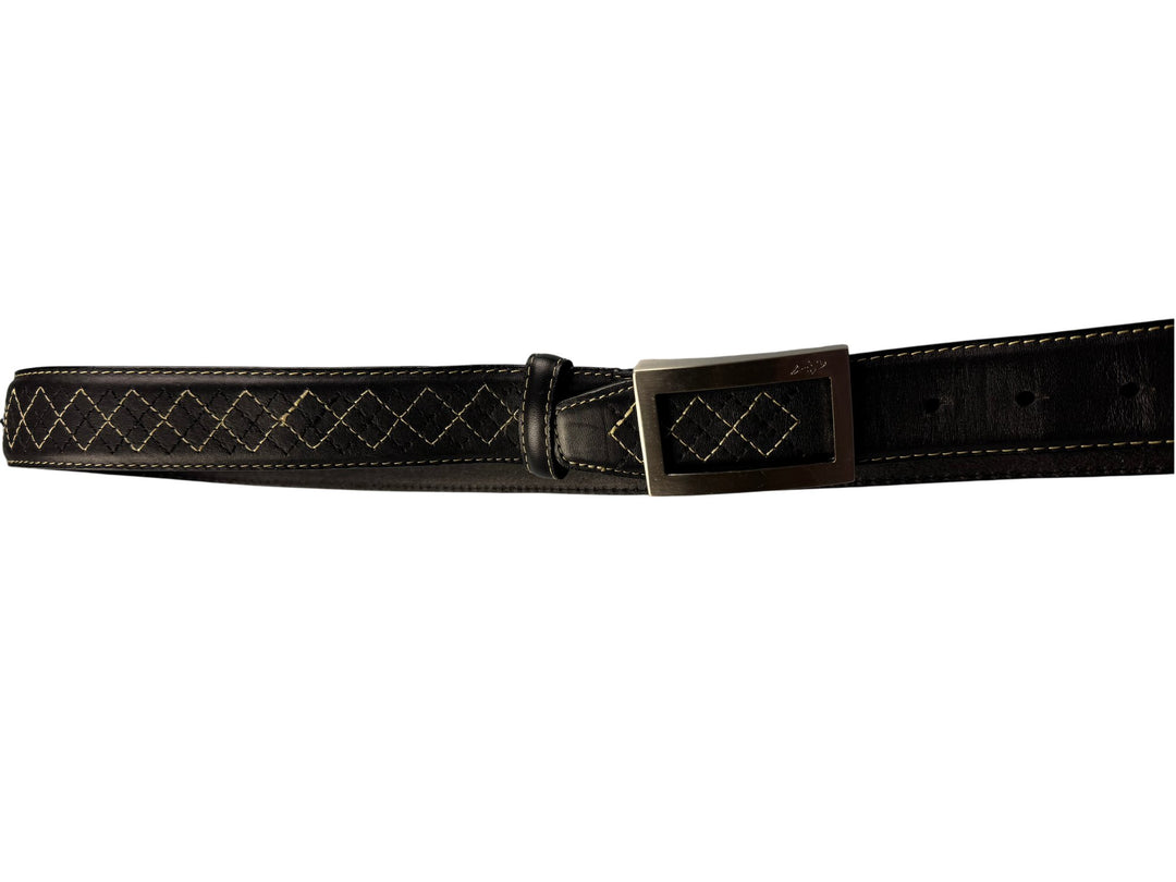 Men's Leather Belt with Diamond Stitching - Think Vintage ltd