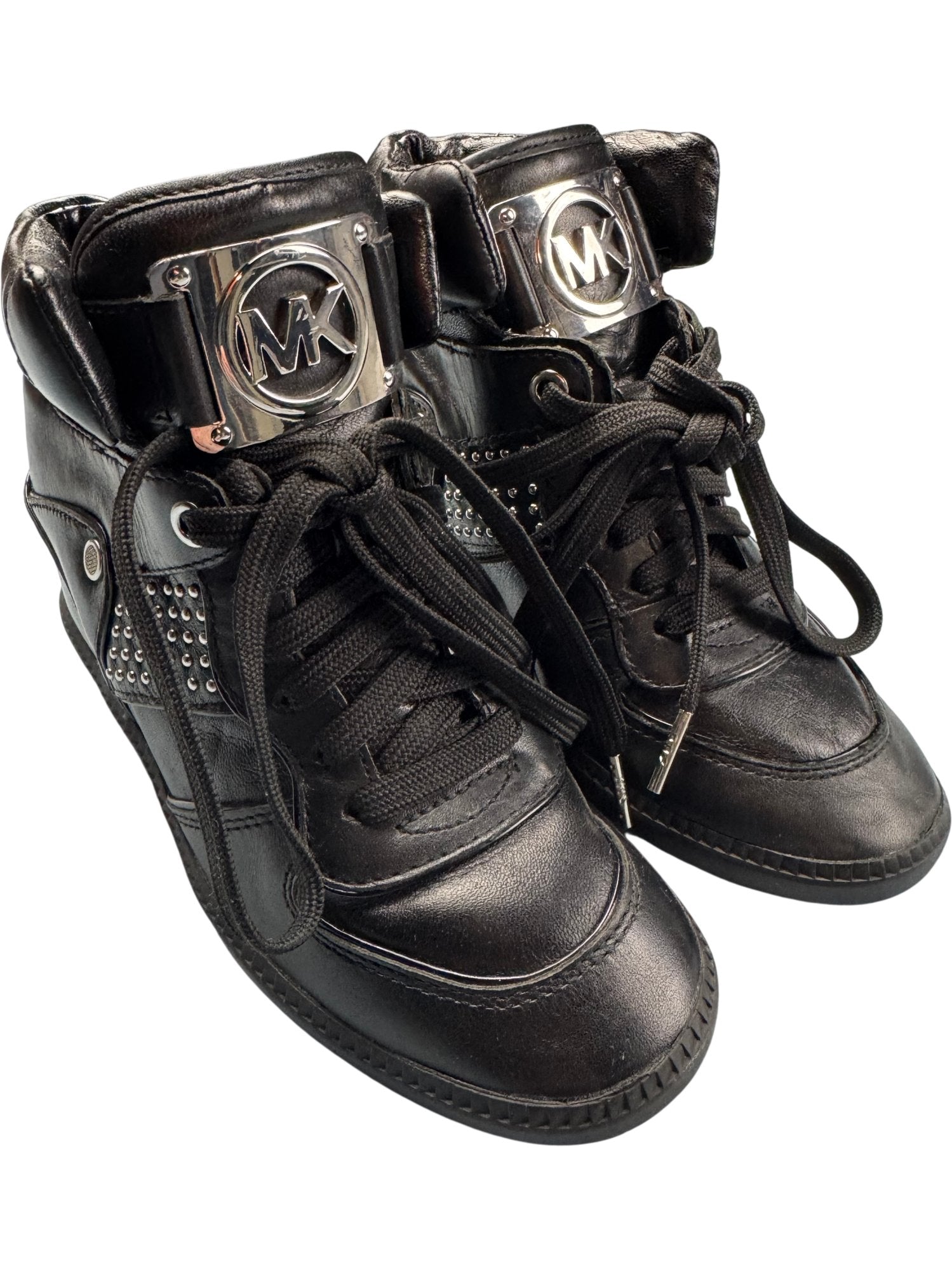 Michael Kors Designer Black High-Top Leather Sneakers - Size 3.5 - Think Vintage ltd