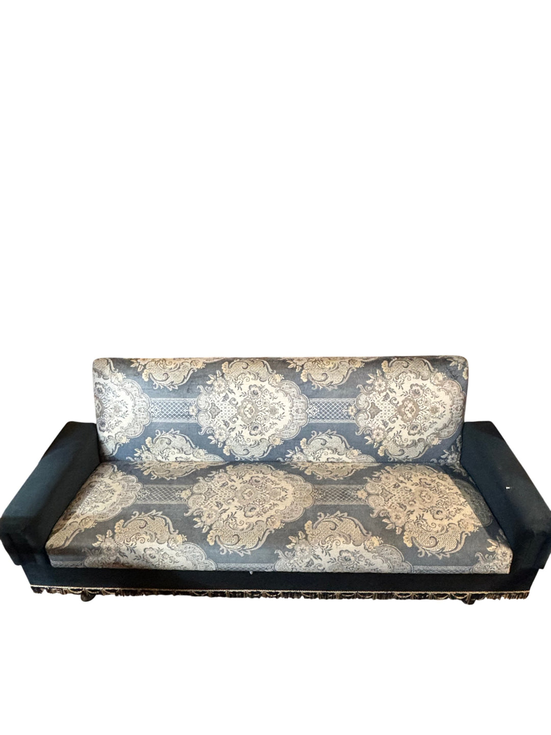 Mid-Century Blue Patterned Upholstered Sofa - Think Vintage