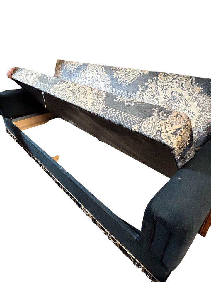 Mid-Century Blue Patterned Upholstered Sofa - Think Vintage