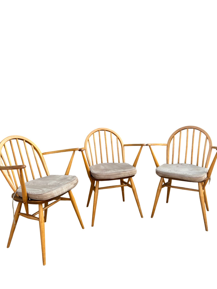 Mid-Century Wooden Dining Chairs with Cushioned Seats - Think Vintage