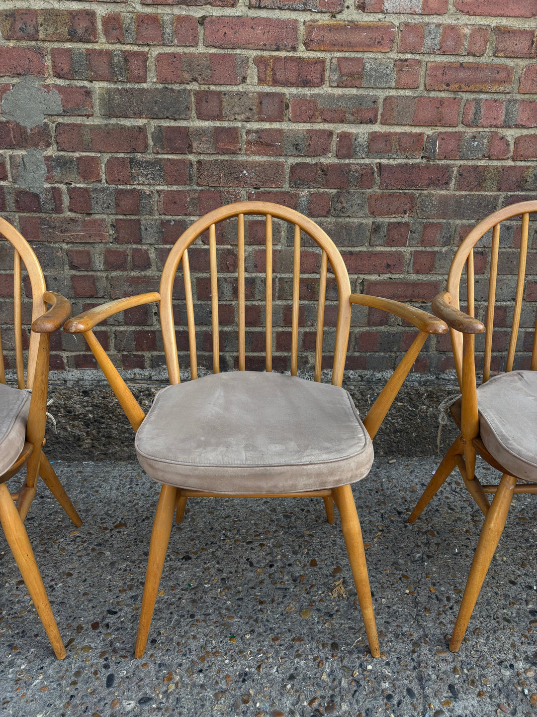 Mid-Century Wooden Dining Chairs with Cushioned Seats - Think Vintage