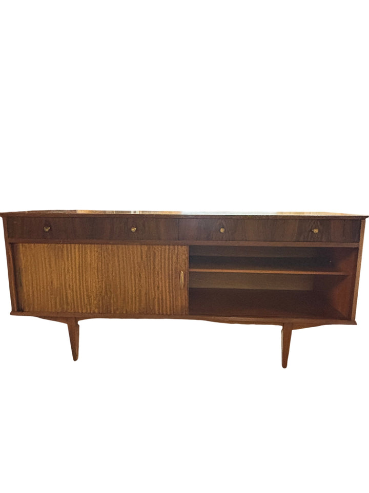 Mid-Century Wooden Sideboard With Sliding Doors - Think Vintage