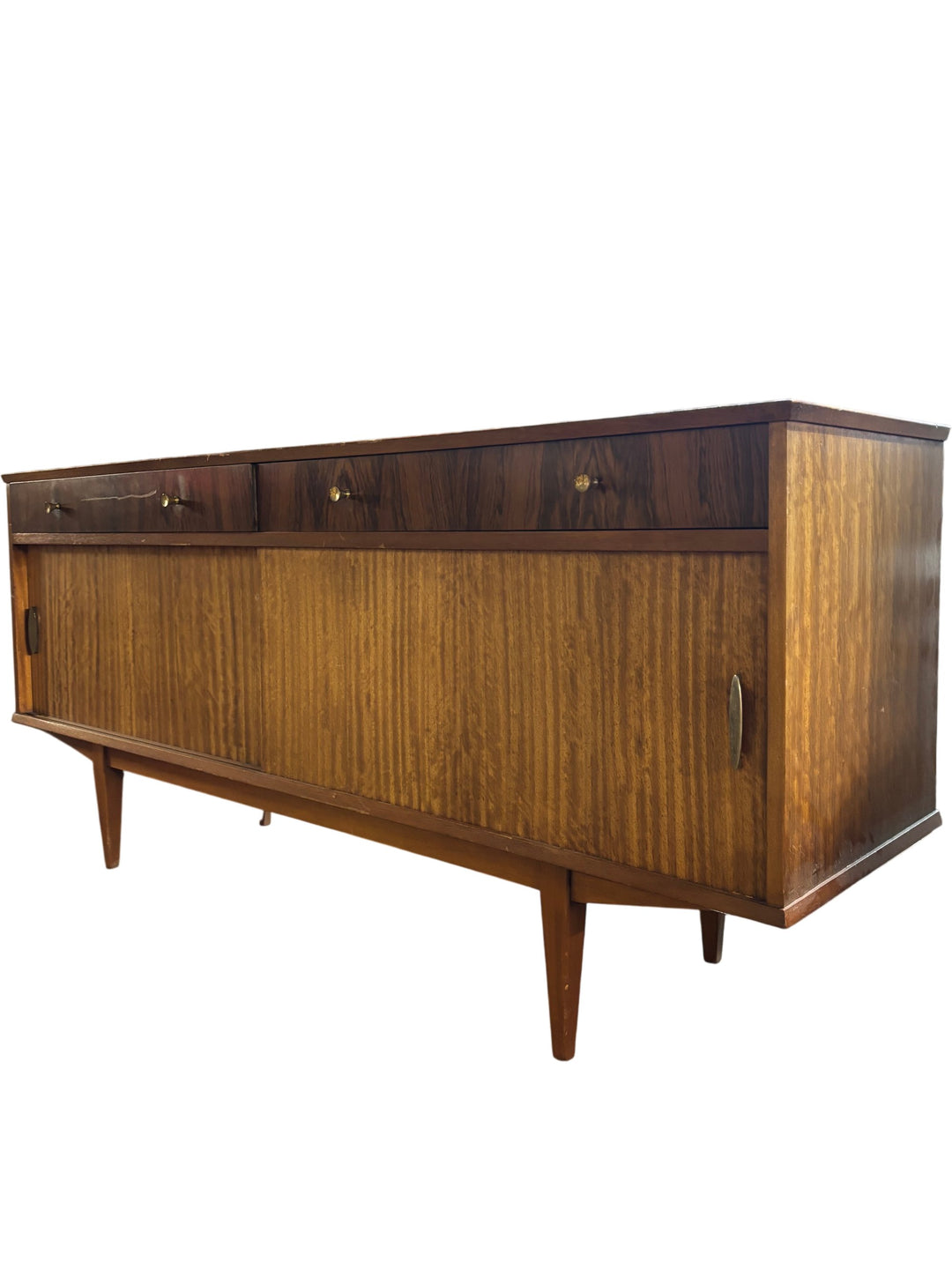 Mid-Century Wooden Sideboard With Sliding Doors - Think Vintage