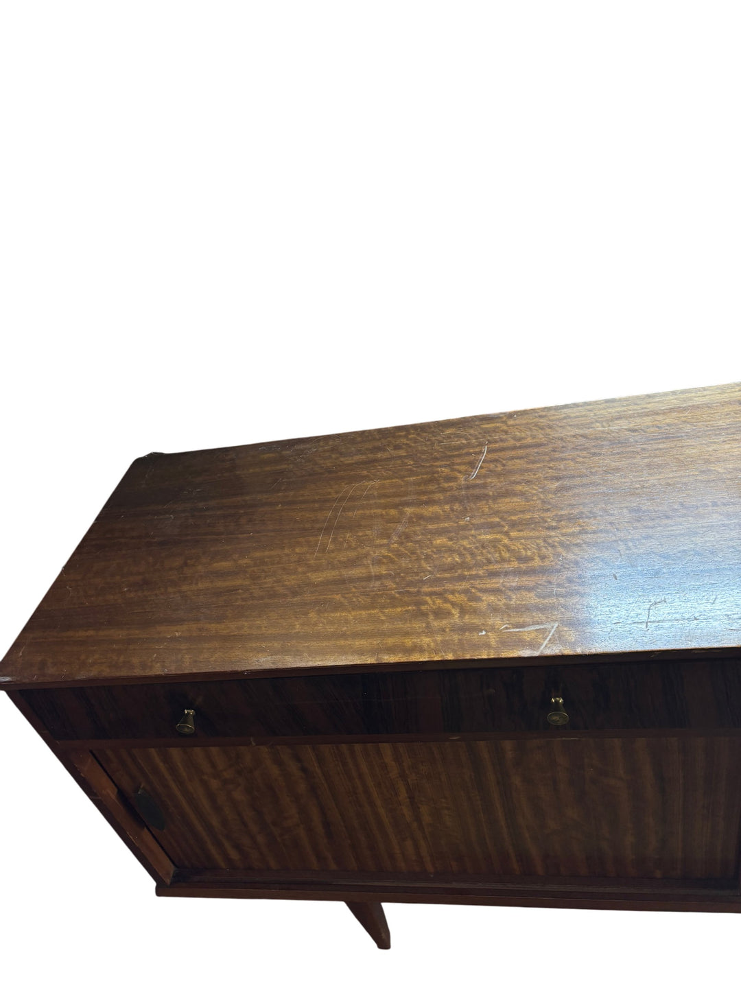 Mid-Century Wooden Sideboard With Sliding Doors - Think Vintage