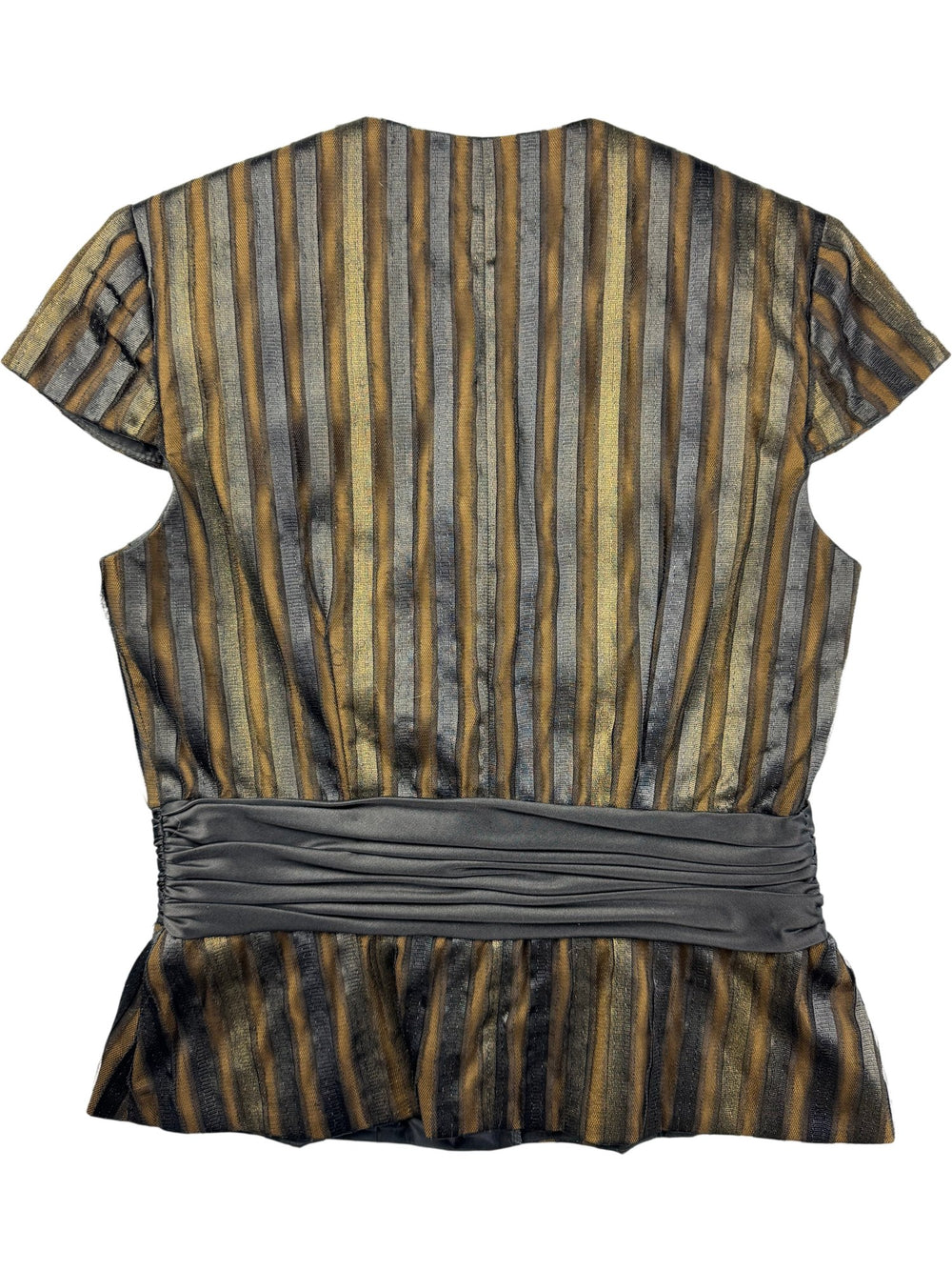 Mikael Aghal Striped Short Sleeved Blouse - S - Think Vintage ltd