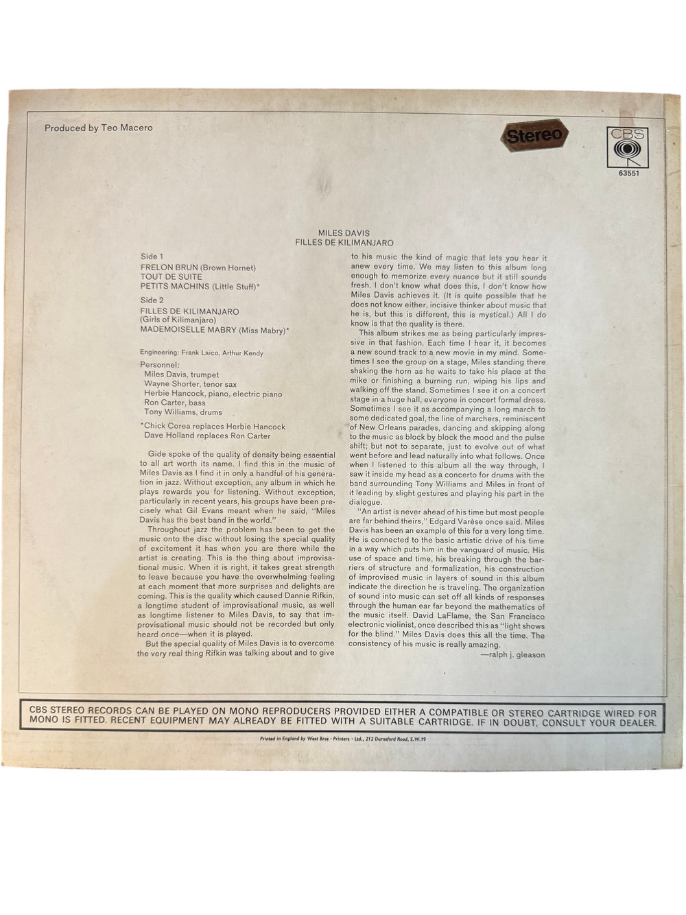 Miles Davis Filles De Kilimanjaro Vinyl Record - Think Vintage Online Ltd