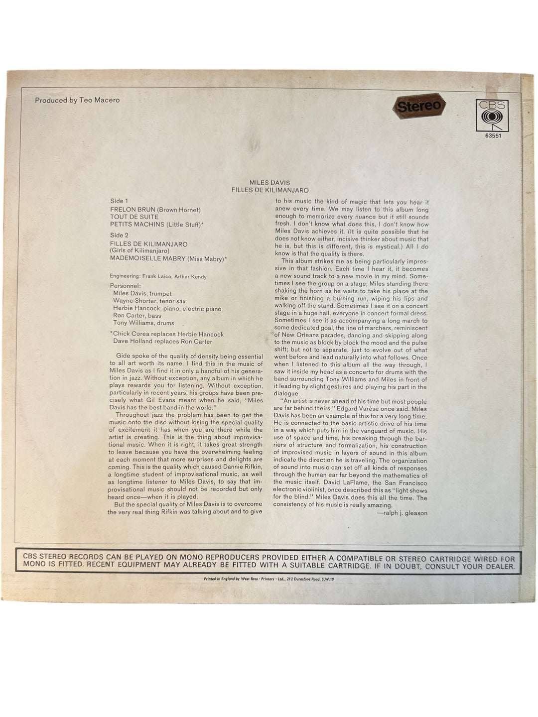 Miles Davis Filles De Kilimanjaro Vinyl Record - Think Vintage Online Ltd