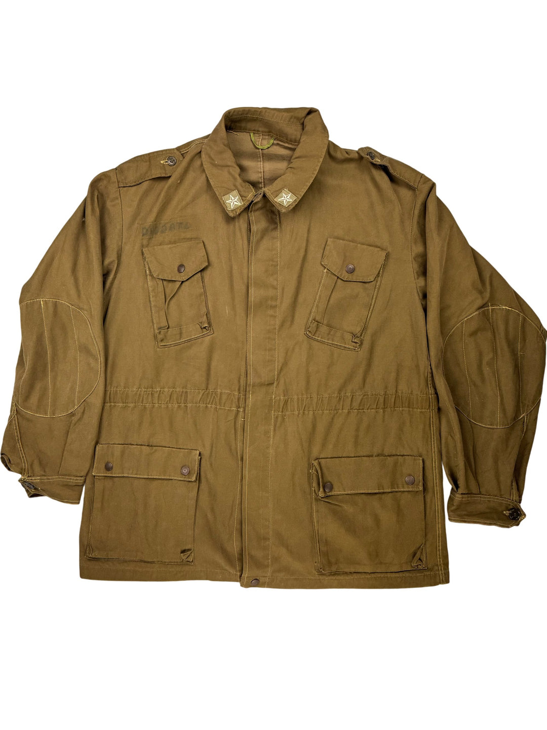 Military Field Jacket with Star Collar Patches - L - Think Vintage